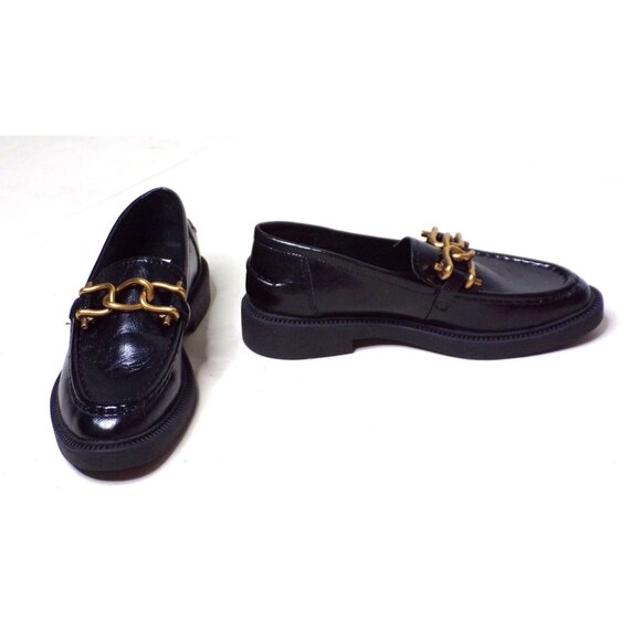 🆕 STEVE MADDEN Karmine Loafer Shoe Leather Gold Chain Black 7 - Picture 2 of 6